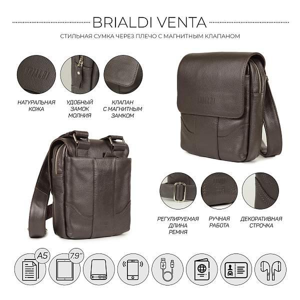 Кожаная сумка через плечо BRIALDI Venta (Вента) relief brown BR31495IX Коричневый Brialdi, Артикул: BR31495IX фото №1