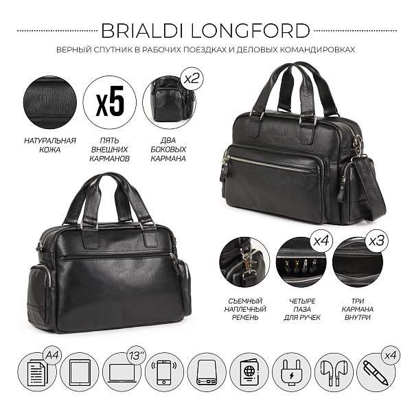 Вместительная деловая сумка BRIALDI Longford (Лонгфорд) relief black BR34146BX Черный Brialdi, Артикул: BR34146BX фото №1