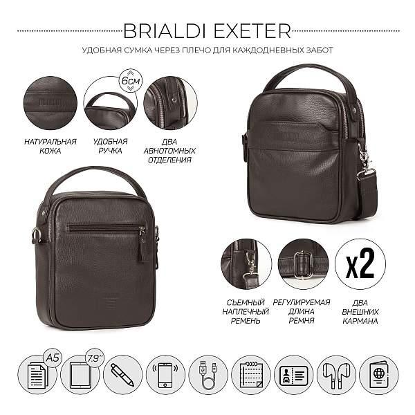 Кожаная сумка через плечо BRIALDI Exeter (Эксетер) relief brown BR34400IS Коричневый Brialdi, Артикул: BR34400IS фото №1