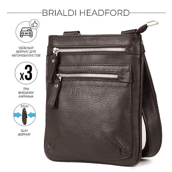 Кожаная сумка через плечо BRIALDI Headford (Хедфорд) relief brown BR34405VB Коричневый Brialdi, Артикул: BR34405VB фото №1