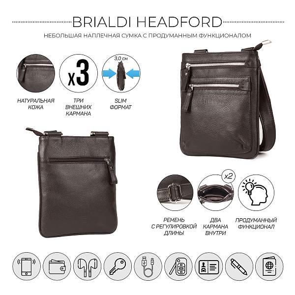 Кожаная сумка через плечо BRIALDI Headford (Хедфорд) relief brown BR34405VB Коричневый Brialdi, Артикул: BR34405VB фото №1