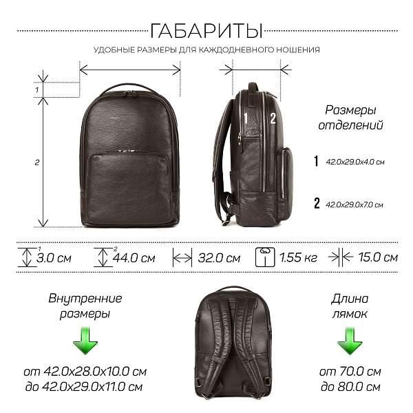 Мужской рюкзак с 2 автономными отделениями BRIALDI Daily (Дейли) relief brown BR37168KD Коричневый Brialdi, Артикул: BR37168KD фото №1