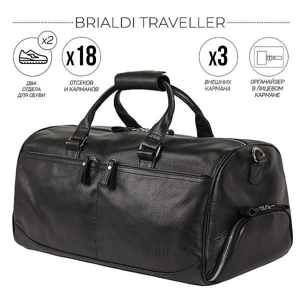 Дорожно-спортивная сумка BRIALDI Traveller (Путешественник) relief black BR44583NZ Черный Brialdi, Артикул: BR44583NZ фото №1