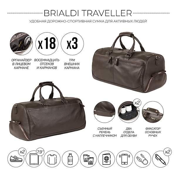 Дорожно-спортивная сумка BRIALDI Traveller (Путешественник) relief brown BR44584PC Коричневый Brialdi, Артикул: BR44584PC фото №1