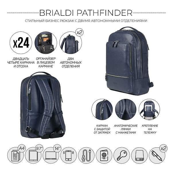 Мужской рюкзак с 2 автономными отделениями BRIALDI Pathfinder (Следопыт) relief navy BR45821GW Синий Brialdi, Артикул: BR45821GW фото №1