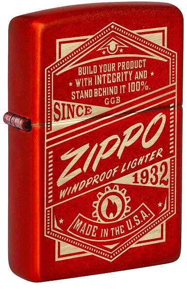 Зажигалка ZIPPO Classic с покрытием Metallic Red, латунь/сталь, красная, 38x13x57 мм 48620 Zippo, Артикул: 48620 фото №1