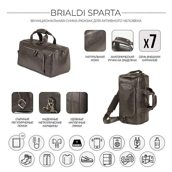 Дорожно-спортивная сумка трансформер BRIALDI Sparta (Спарта) relief brown BR30909NK Коричневый Brialdi, Артикул: BR30909NK фото №1