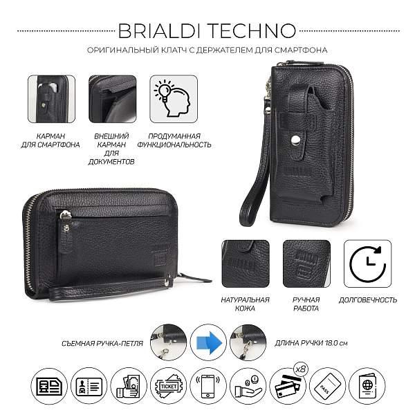 Мужской клатч с отделением для телефона BRIALDI Techno (Техно) relief black BR32932NL Черный Brialdi, Артикул: BR32932NL фото №1