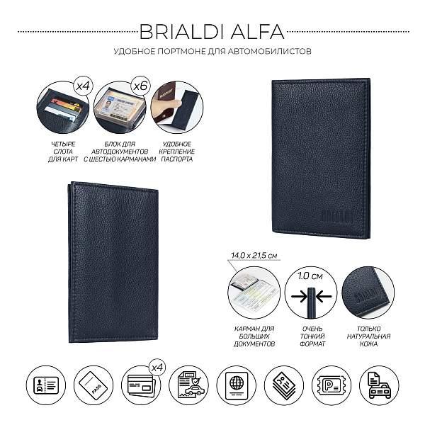 Удобное портмоне для автомобилиста BRIALDI Alfa (Альфа) relief navy BR49270JM Синий Brialdi, Артикул: BR49270JM фото №1